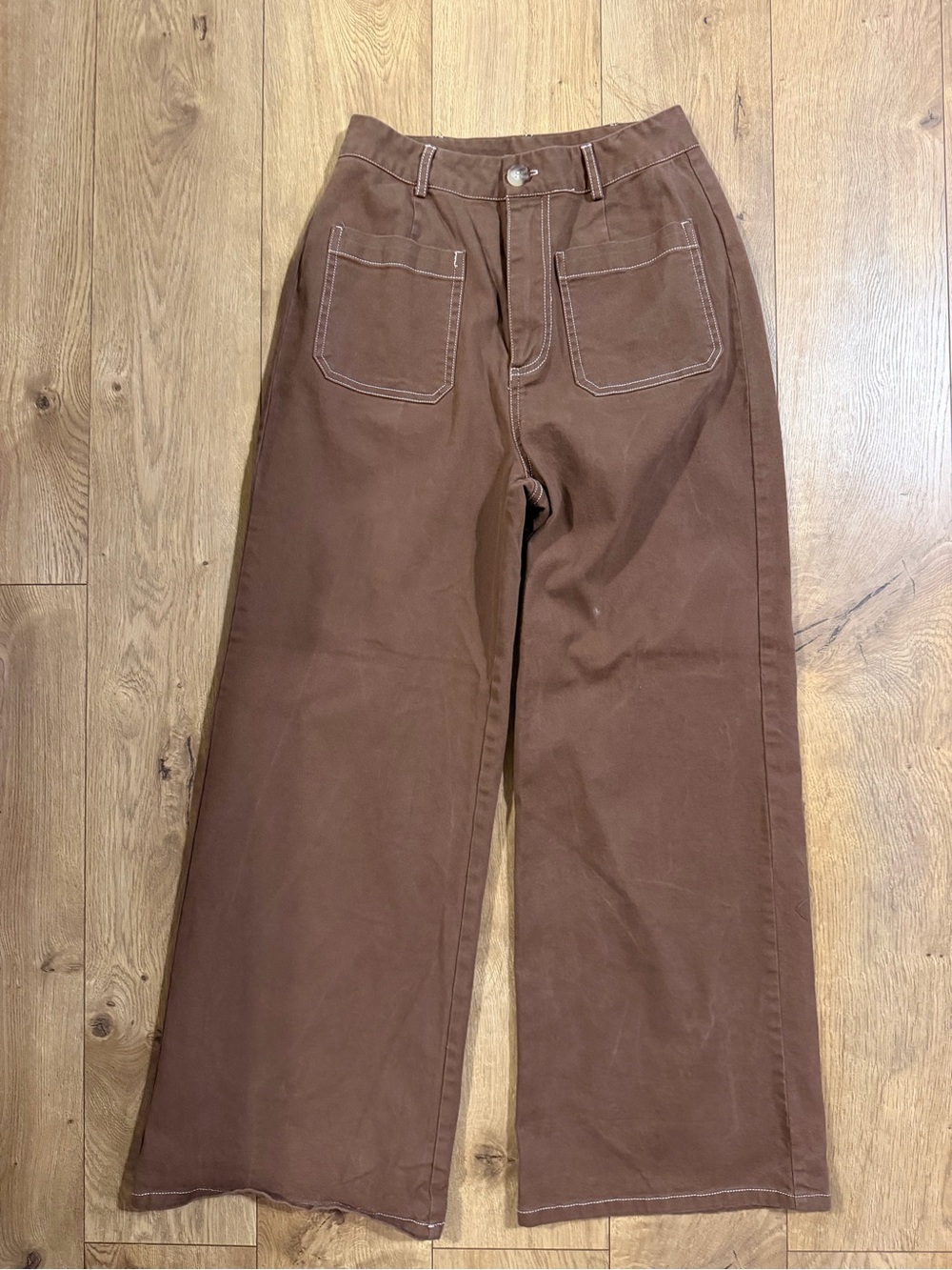 Entro Brown Wide Leg Utility Pants Size Small Contrast Stitching
